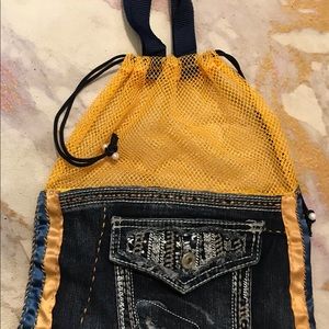 Original Embroidered Drawstring Bag with Handles by Ydesire Designs